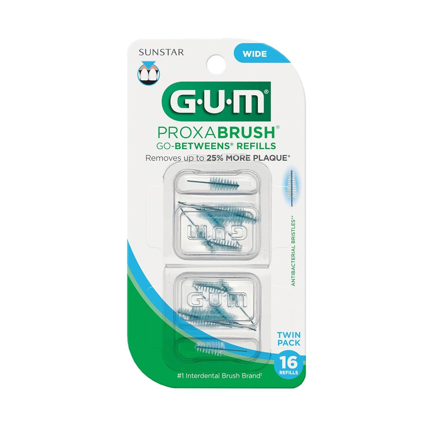 image:imageGUM Proxabrush GoBetweens Refills Wide Compatible with GUM Permanent Handle Reusable Interdental Brushes Soft Bristled Dental Picks 16ct 6pk