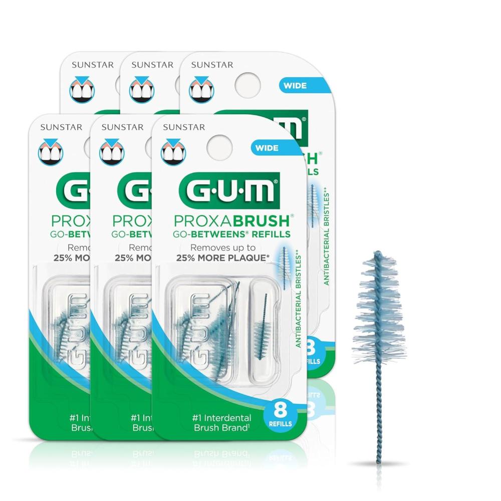 image:imageGUM Proxabrush GoBetweens Refills Wide Compatible with GUM Permanent Handle Reusable Interdental Brushes Soft Bristled Dental Picks 16ct 6pk