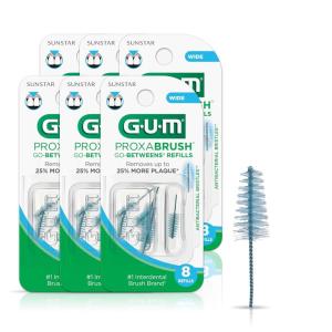 GUM Proxabrush Go-Betweens Refills – Wide – Compatible with GUM Permanent Handle – Reusable Interdental Brushes – Soft Bristled Dental Picks, 16ct (6pk)