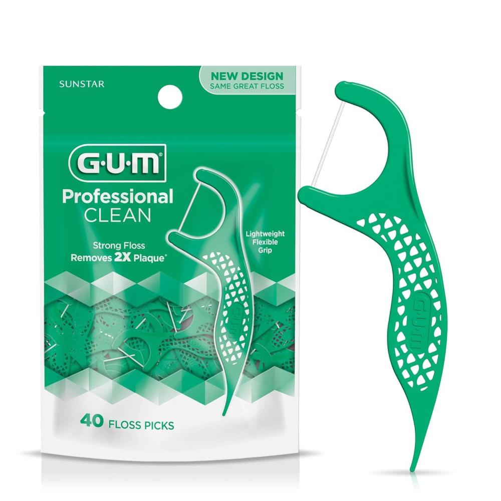 image:imageGUM Professional Clean Floss Picks  Extra Strong ShredResistant Floss Easy Grip Handle  Dental Flossers for Adults  Fresh Mint Flavor 40 Count
