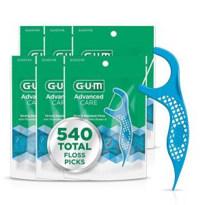 GUM Advanced Care Floss Picks – Dental Flossers for Adults with Vitamin E and Fluoride(90 Count (Pack of 6))
