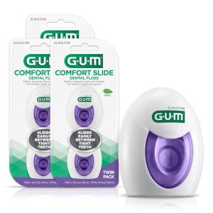 GUM Comfort Slide Unwaxed Dental Floss – Shred Resistant – Perfect for Tight Teeth and Sensitive Gums – Mint Flavored Floss, 2ct(3pk)