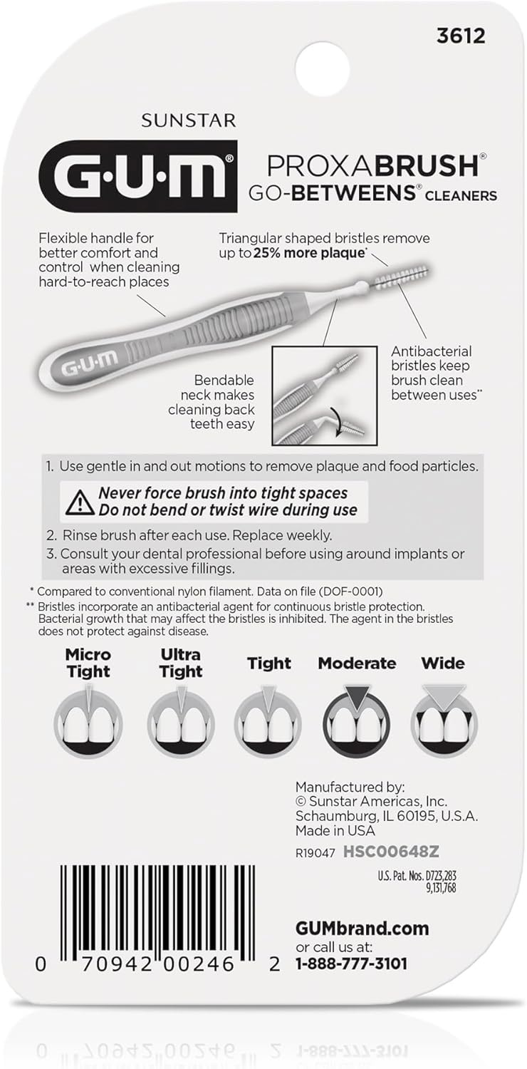 image:imageGUM Proxabrush GoBetweens Moderate Interdental Brushes Soft Bristle Dental Picks for Plaque Removal Health amp Braces Care 15 Count10 Count Pack of 6