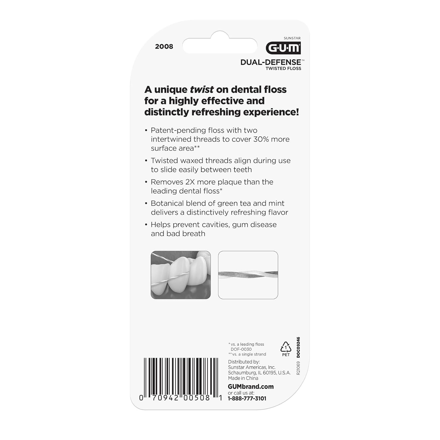 image:imageGUM DualDefense Twisted Dental Floss Double Strand Waxed Floss Green Tea and Mint 2ct 3pk