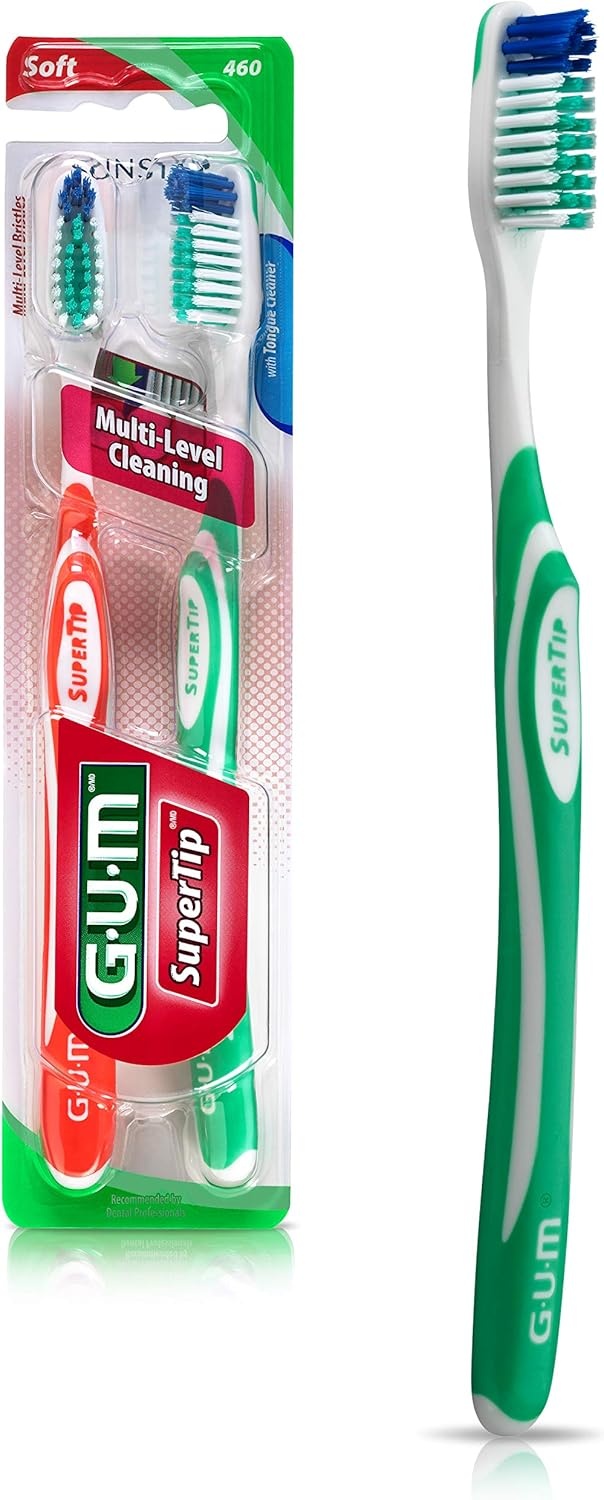 image:imageGUM Super Tip Toothbrush Soft Bristle Toothbrush for Adults with Tongue Cleaner Compact Head 2ct 6pkFull Head Soft Bristles