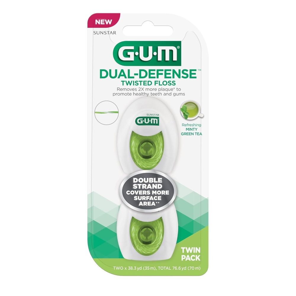 image:imageGUM DualDefense Twisted Dental Floss Double Strand Waxed Floss Green Tea and Mint 2ct 3pk