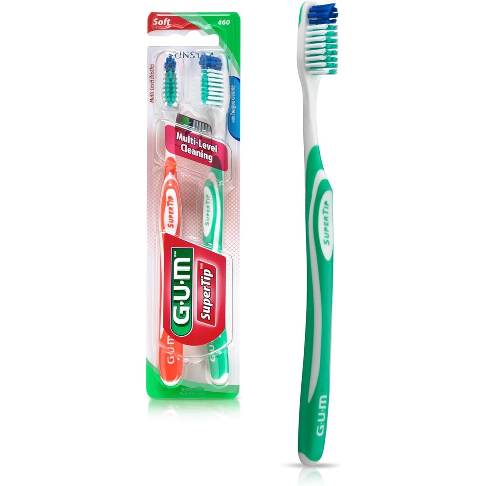 image:imageGUM Super Tip Toothbrush Soft Bristle Toothbrush for Adults with Tongue Cleaner Compact Head 2ct 6pkFull Head  Soft Bristles