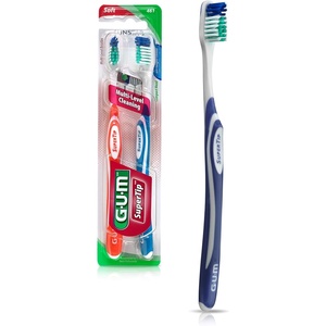 GUM Super Tip Toothbrush, Soft Bristle Toothbrush for Adults with Tongue Cleaner, Compact Head, 2ct (6pk)(Compact Head – Soft Bristles)