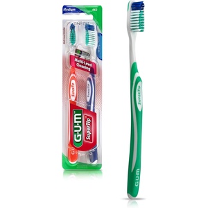 GUM Super Tip Toothbrush, Soft Bristle Toothbrush for Adults with Tongue Cleaner, Compact Head, 2ct (6pk)(Full Head – Medium Bristles)